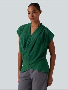 HALARA V Neck Wrapped Sleeveless Linen-Feel Work Blouse